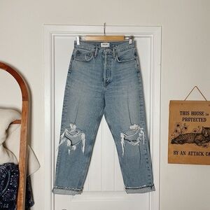 Agolde Distressed Blue Jeans size 25 rigid denim high rise classic casual